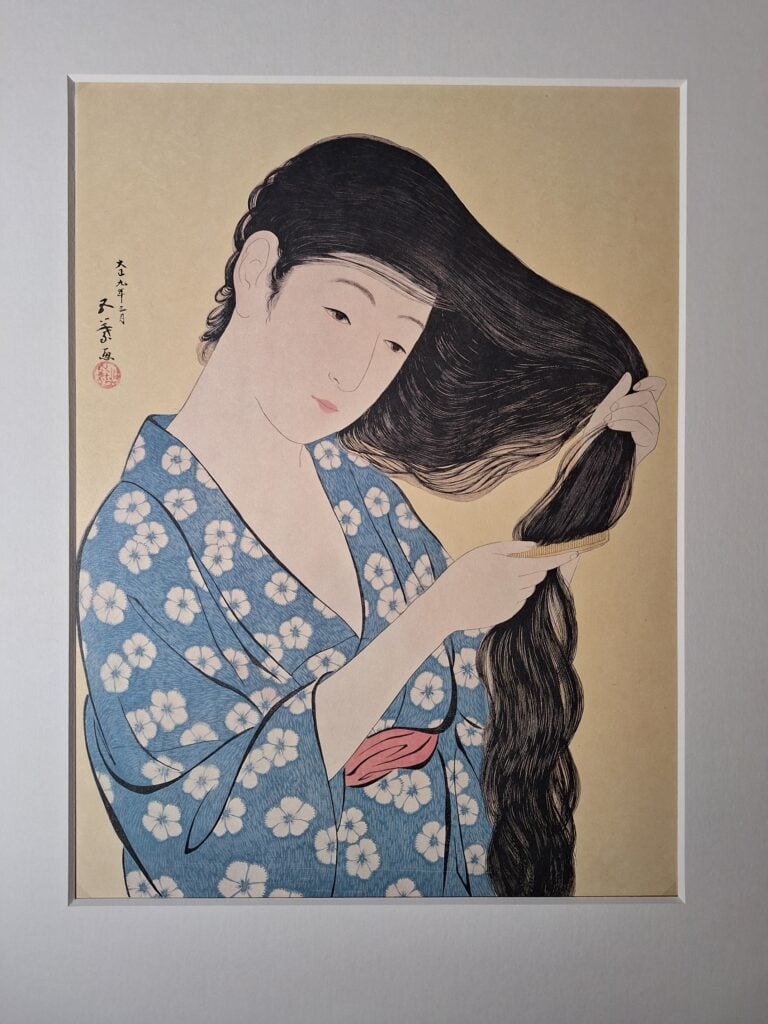Hashiguchi Goyō (1880-1921), Woman combing her hair, s.d., Collezione privata
