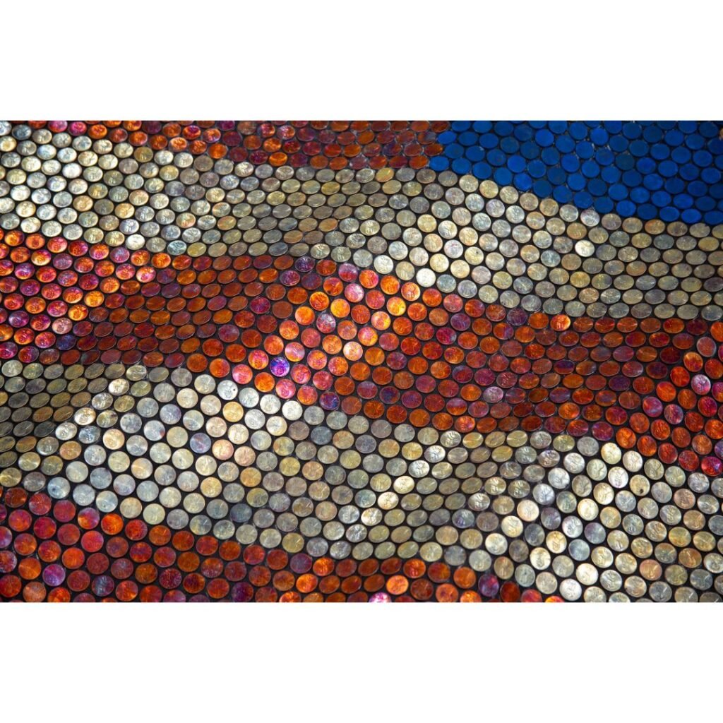 1-54 New York. Yaw Owusu, Glory, 2025, US Pennies on Canvas. Courtesy of the Artist & Gallery 1957