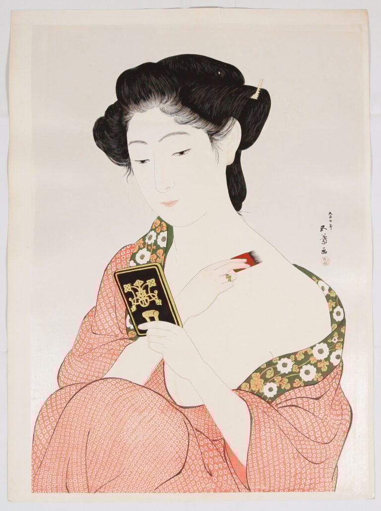 Hashiguchi Goyō, Woman applying make-up, Mid 20th century (originally published in 1918), Japanese Gallery Kensington