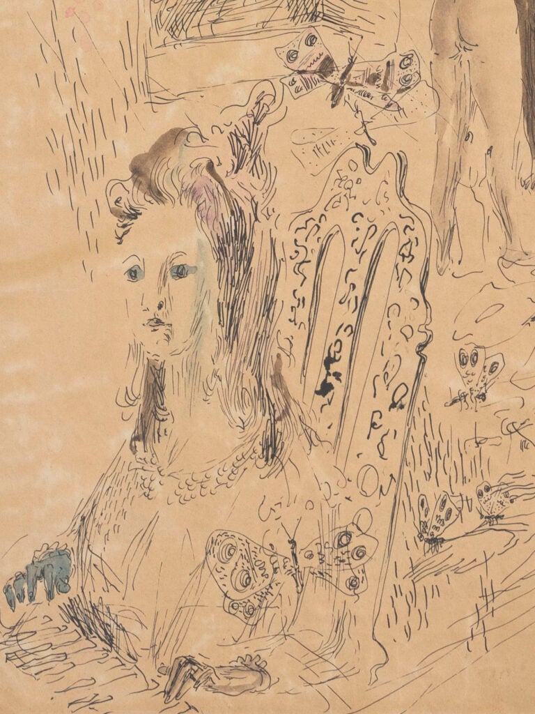 Salvatore Fancello Interno con figure femminili e farfalle c. 1935-1937 ink and tempera on paper 47 x 29 cm / 18.5 x 11.4 in
