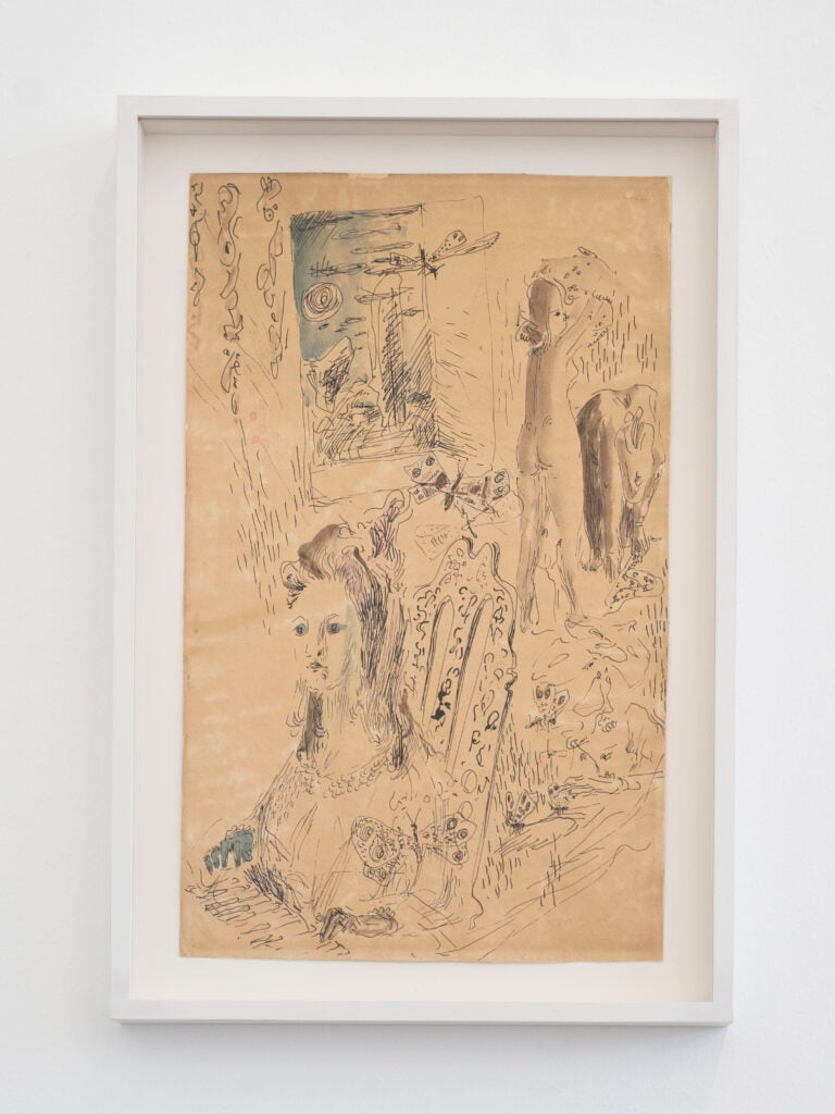 Salvatore Fancello Interno con figure femminili e farfalle c. 1935-1937 ink and tempera on paper 47 x 29 cm / 18.5 x 11.4 in