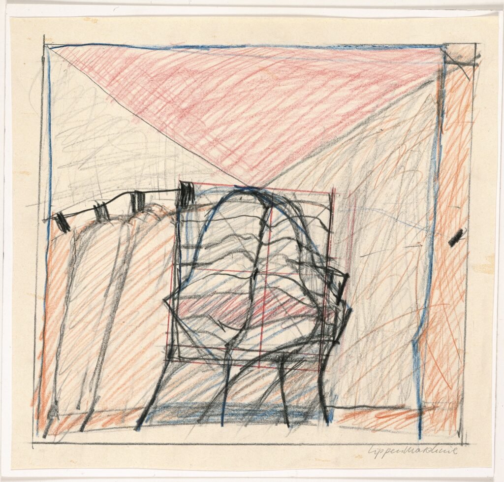 Rebecca Horn, Lippenmaschine, (Macchina labbra), 1964 grafite e matite colorate su carta, 24 x 26 cm, incorniciato Courtesy Moontower Foundation, Bad König, Germany Foto / Photo Heinz Hefele © REBECCA HORN, by SIAE 2025