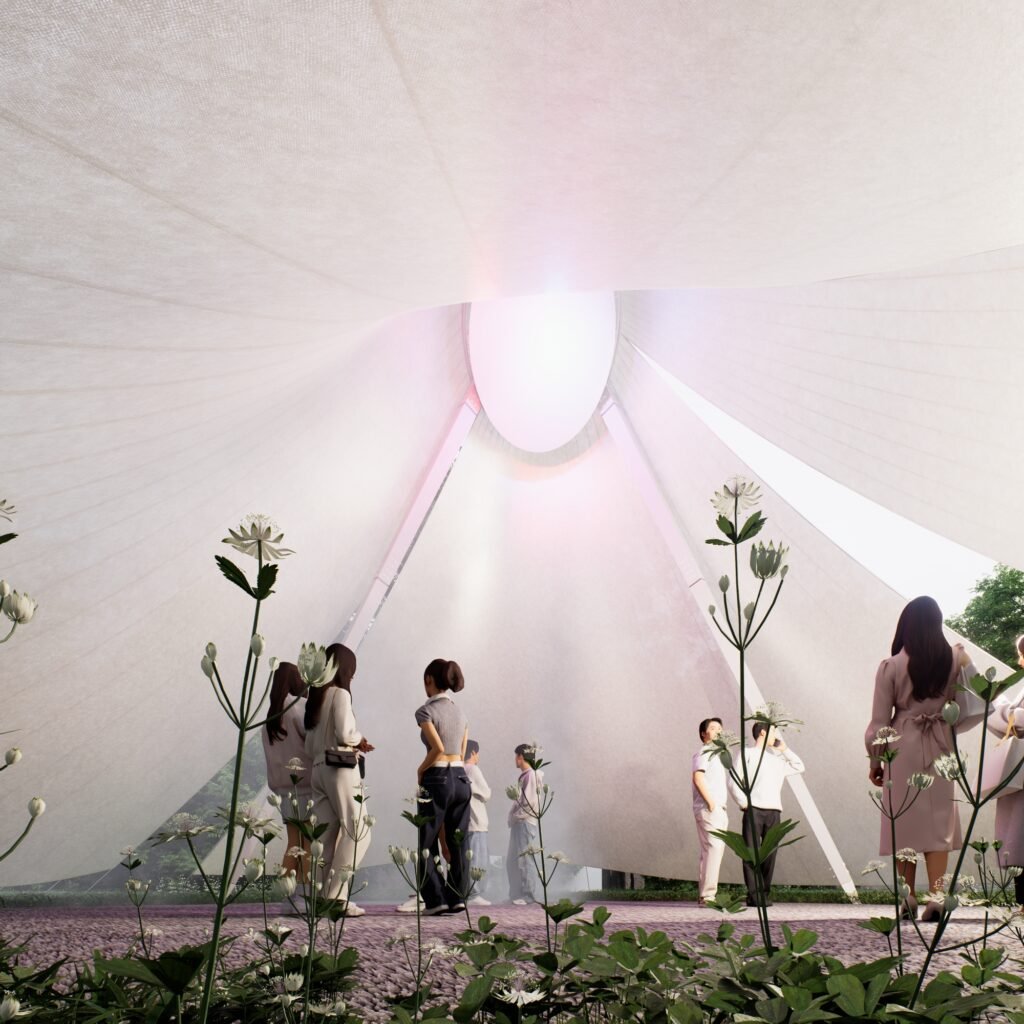 Ma Yansong, Pavilion of China. Chinese Paper Umbrella, rendering