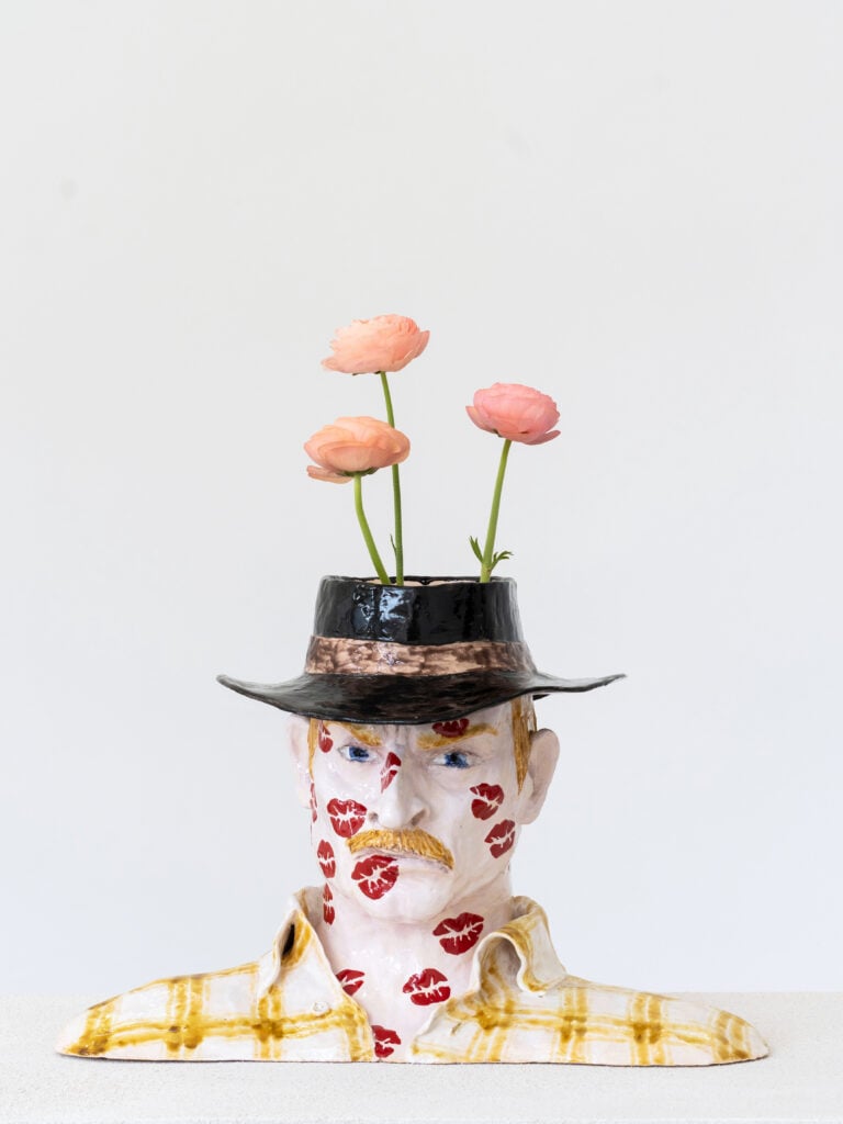 Stefania Carlotti Summer Kisses, Winter Tears n. 1 2025 glazed ceramic, flowers 32 x 48 x 32 cm / 12.6 x 19 x 12.6 in