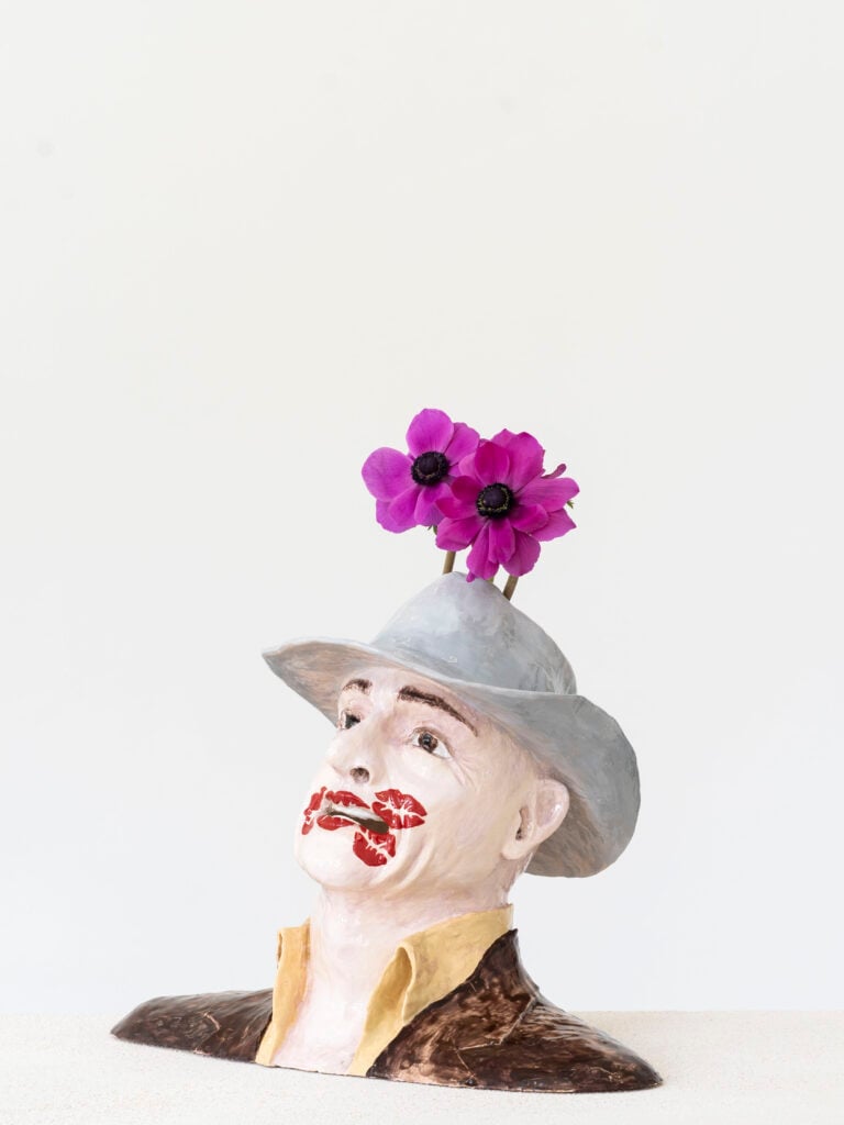 Stefania Carlotti Summer Kisses, Winter Tears n. 3 2025 glazed ceramic, flowers 34 x 48 x 29 cm / 13.4 x 19 x 11.4 in