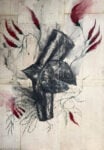 Jacopo Pannocchia.Vambrace,92x62cm, argilla,grafite, ossidi minerali, inchiostro e pigmenti su carta del 1800, 2025.Courtesy of the artist
