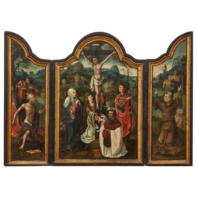 Artista fiammingo, Trittico ad ante con Crocifissione di Cristo, Santi e un donatore. Courtesy Pandolfini