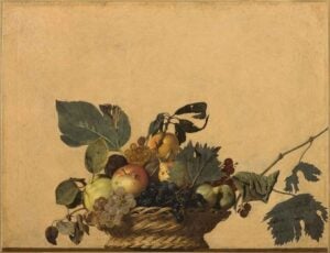 Quale è il senso di accostare la Canestra di Frutta di Caravaggio ad una scultura di Jago?