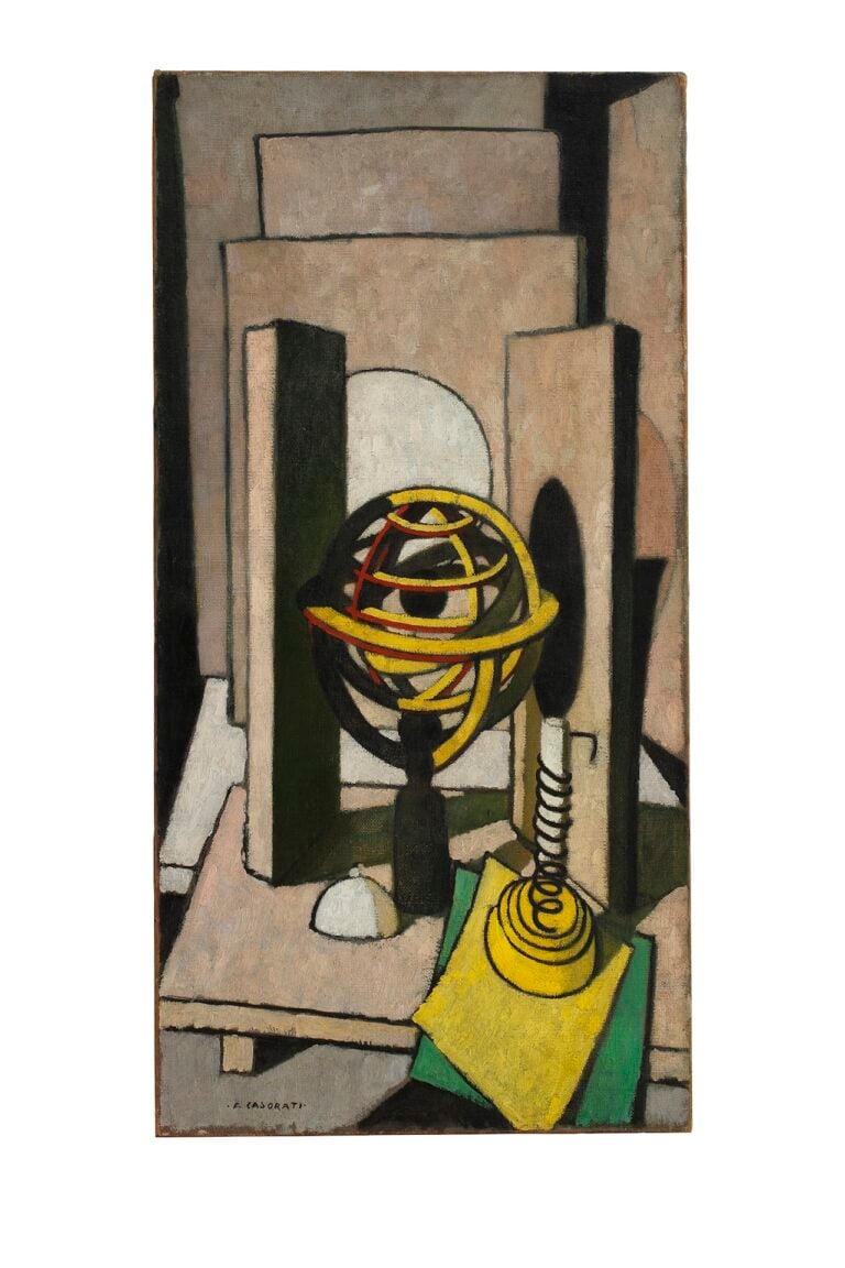 Eclissi di luna o Paralleli, 1949, olio su tela, 100,5 x 50,5 cm. Collezione Andrea e Rosalba Scardina, Torino. © Felice Casorati by SIAE