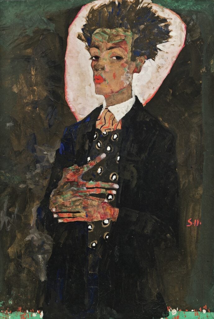 Egon Schiele, Autoritratto con gilet di pavone, 1911