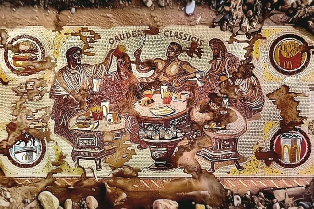 Il finto mosaico romano di McDonald’s alla Galleria Sordi: quando la parodia diventa paradosso