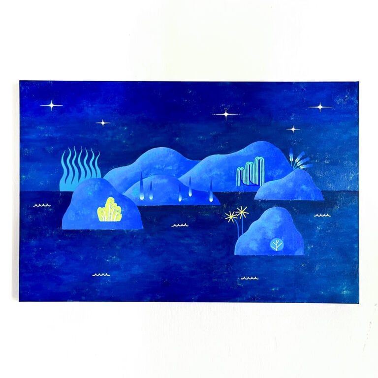 Marco Sandreschi, Isola di notte #3, olio su tela, 40x60 cm