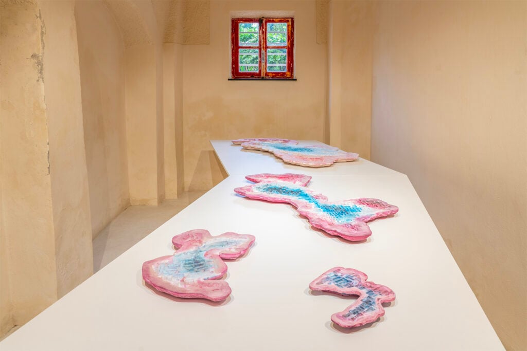Nazgol Ansarinia, installation view from Lakes Drying, Tides Rising, Galleria Raffaella Cortese, Albisola, 2025. Ph. Simone Panzeri Courtesy the Artist and Galleria Raffaella Cortese, Milano - Albisola