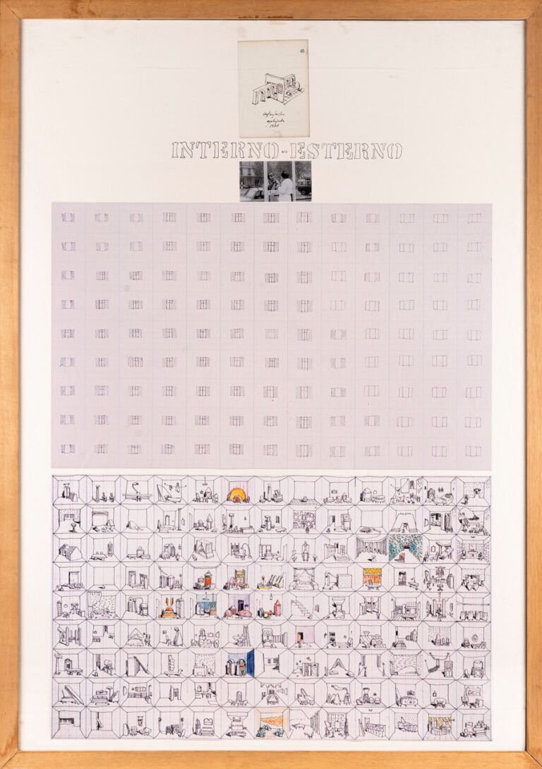 Ugo La Pietra Interno Esterno, 1977, fotomontaggio con disegni originali, cm 100x70, Archivio Ugo La Pietra