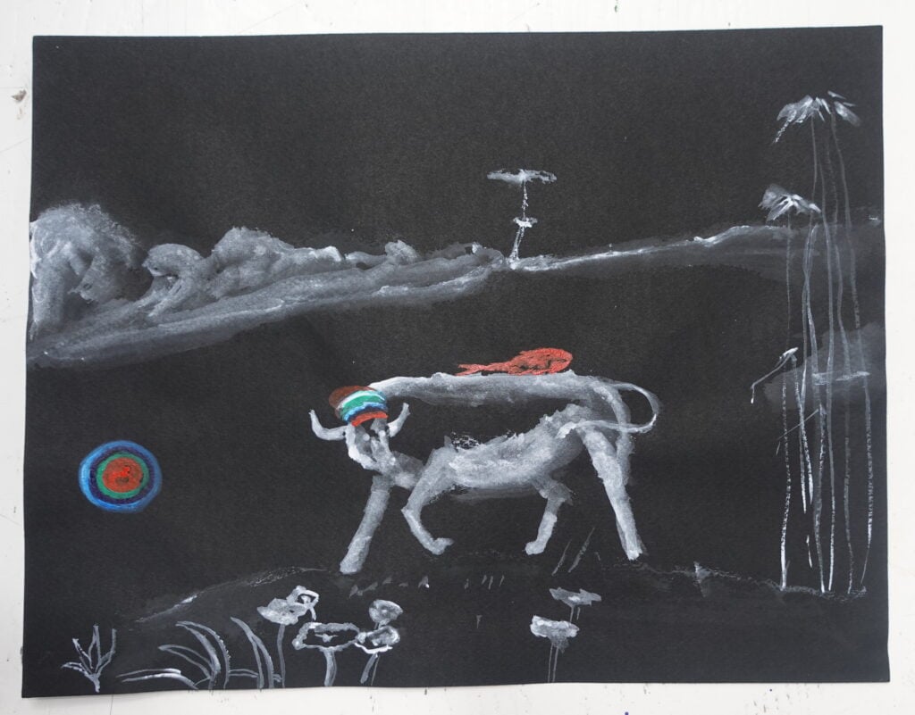 Enzo Cucchi, Senza titolo, 2009, cm 25x32.5 olio su cartoncino nero