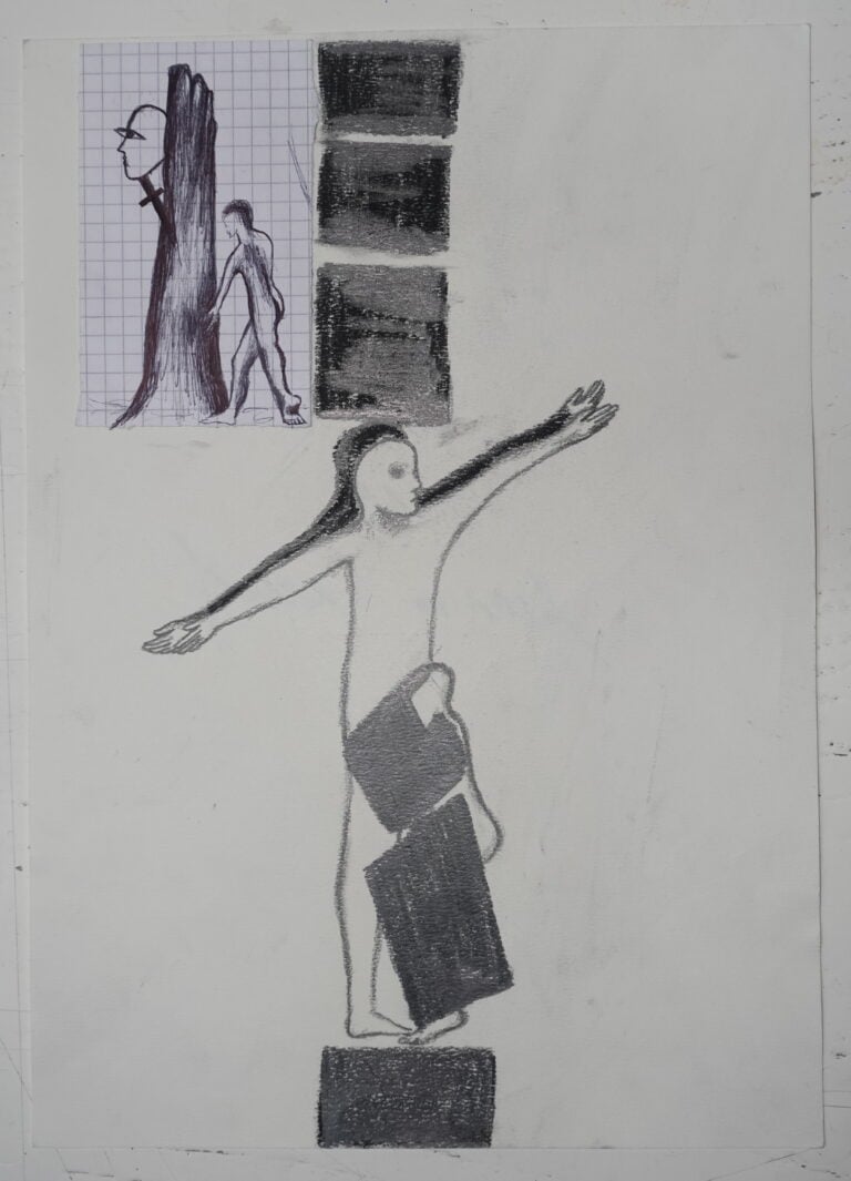 Enzo Cucchi, Senza titolo, 2019 scm 29x21 matita biro e carta a quadretti su carta