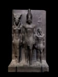 Triad of Menkaure, Hathor and the Theban Nome God Dynasty 4 Schist  H. 87; W. 54; L. 40 Egyptian Museum, Cairo Photo credit:© Fotografie di Massimo Listri