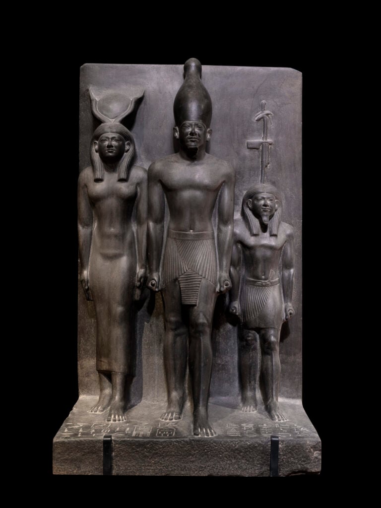 Triad of Menkaure, Hathor and the Theban Nome God
Dynasty 4
Schist
H. 87; W. 54; L. 40
Egyptian Museum, Cairo
Photo credit:© Fotografie di Massimo Listri