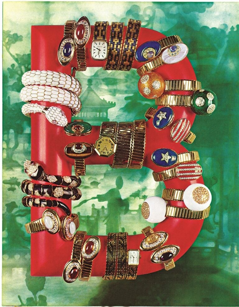 Advertising campaign B-shaped Antique Jade Background, 1965-1975, Gaio Bacci – Roma. Archivio Storico Bvlgari