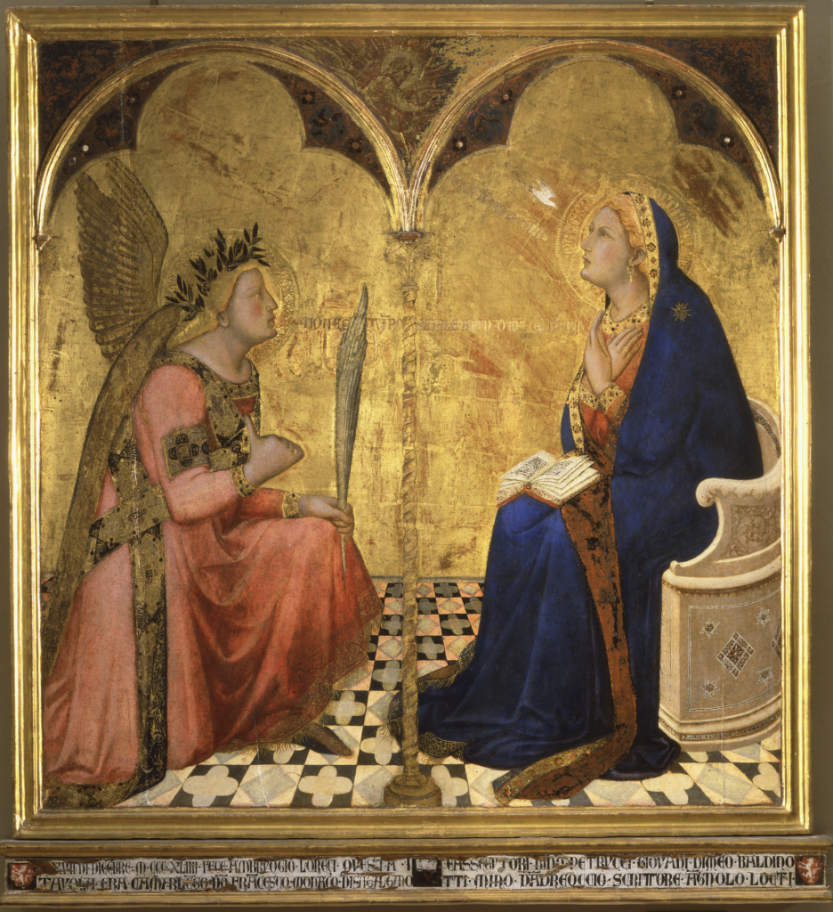 Ambrogio Lorenzetti, L’Annunciazione, 1344. Tempera su tavola, © Su concessione del Ministero della Cultura. Foto Archivio Musei Nazionali di Siena