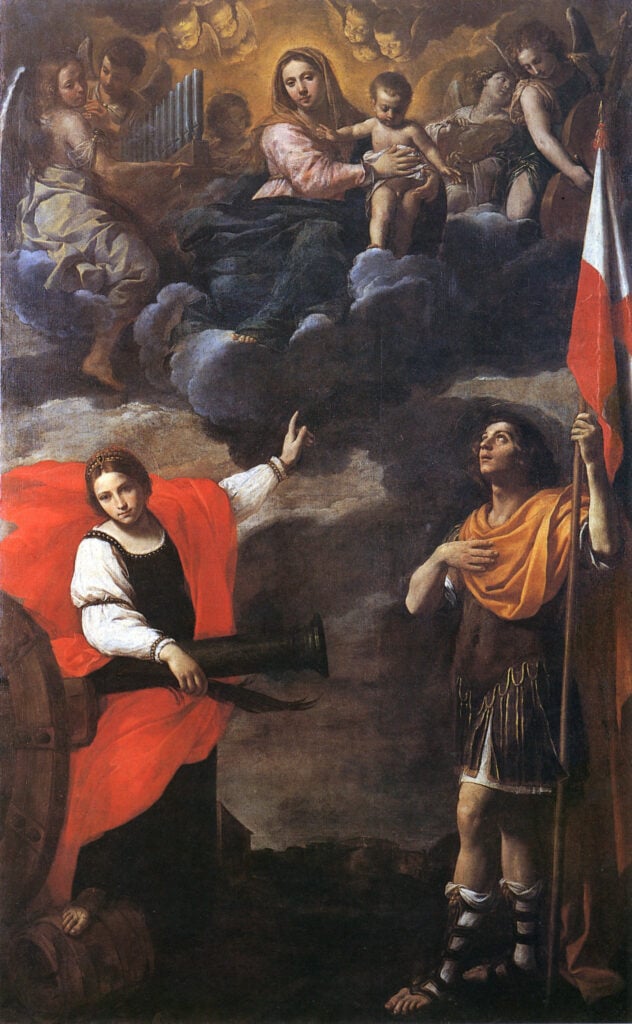 Madonna con Bambino in gloria e i santi Barbara e Terenzio, Galleria Nazionale delle Marche, in deposito dalla Pinacoteca di Brera (2021), dalla chiesa di San Cassiano a Pesaro