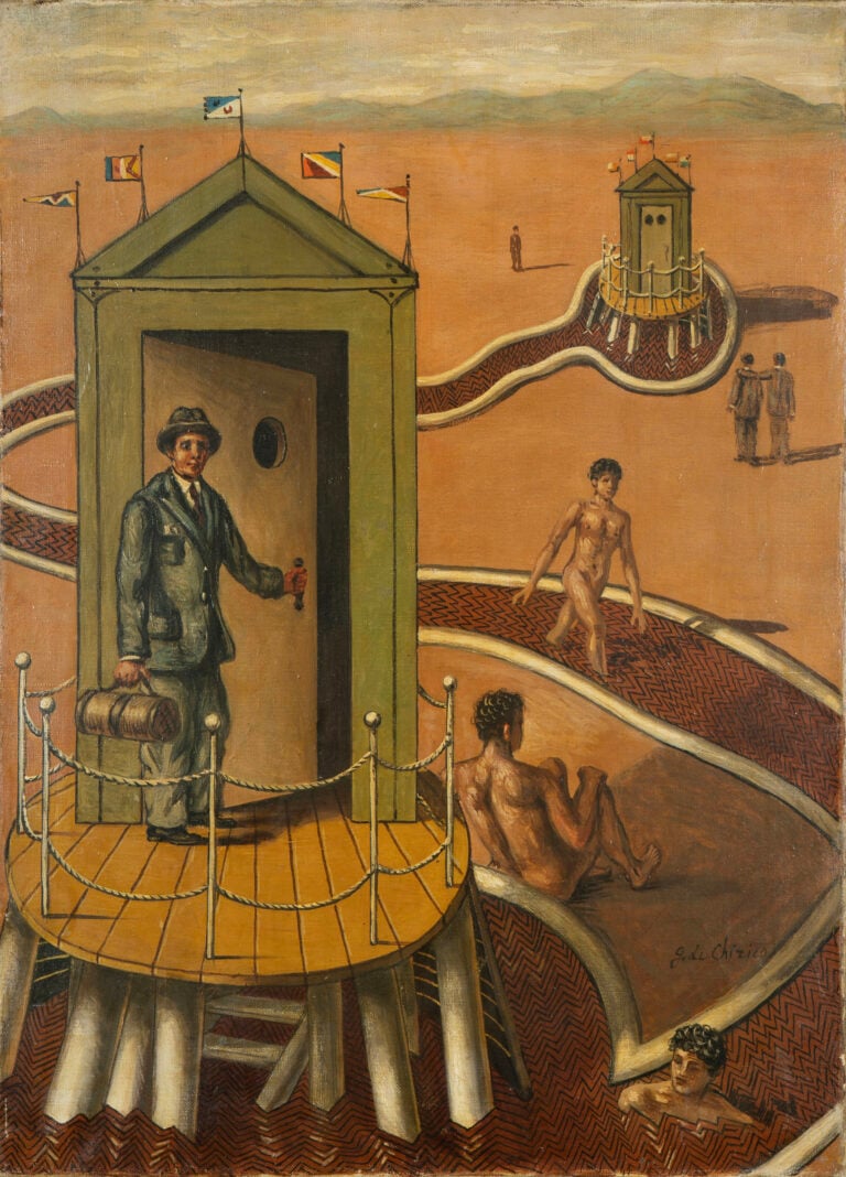 dalla collezione monica vittigiorgio de chirico i bagni misteriosi 1935 olio su tela cm 697 x 497 stima e400 600mila A Milano in asta da Finarte la collezione di Fausto Bertinotti e della moglie Lella. E di Monica Vitti