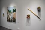 Exhibition view, John Rivas, Big Body Benz Overseas (2025), El Pre Game Antes La Parada en Brentwood (2025) e tre opere di Simón Vega della serie Trash Wars series (2024) (ph Manuela De Leonardis)