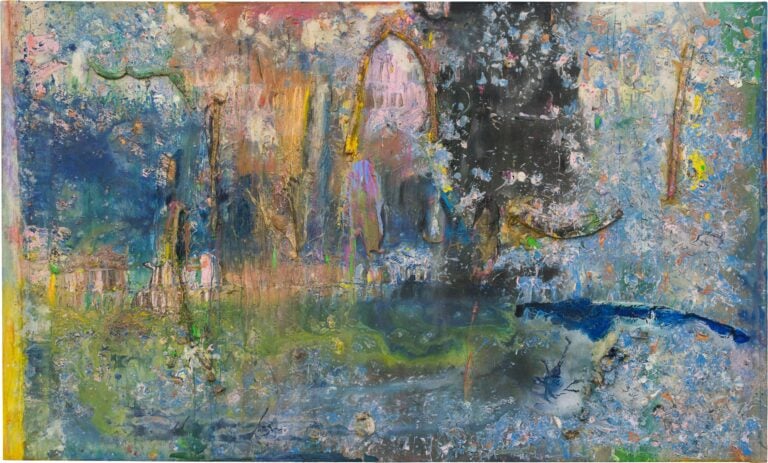 Frank Bowling
Towards Crab Island, 1983
acrylic, acrylic gel, foam and mixed media on canvas
175,3 x 289,6 cm
Photo: Charlie Littlewood © Frank Bowling. All Rights Reserved, DACS 2023. Courtesy the artist.