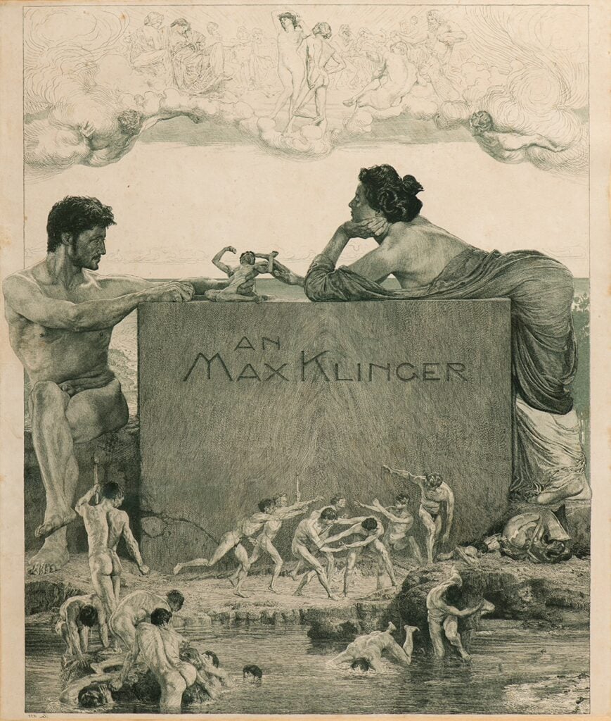 Otto Greiner, Dedica a Max Klinger. La creazione degli esseri umani, 1898, litografia. Collezione privata