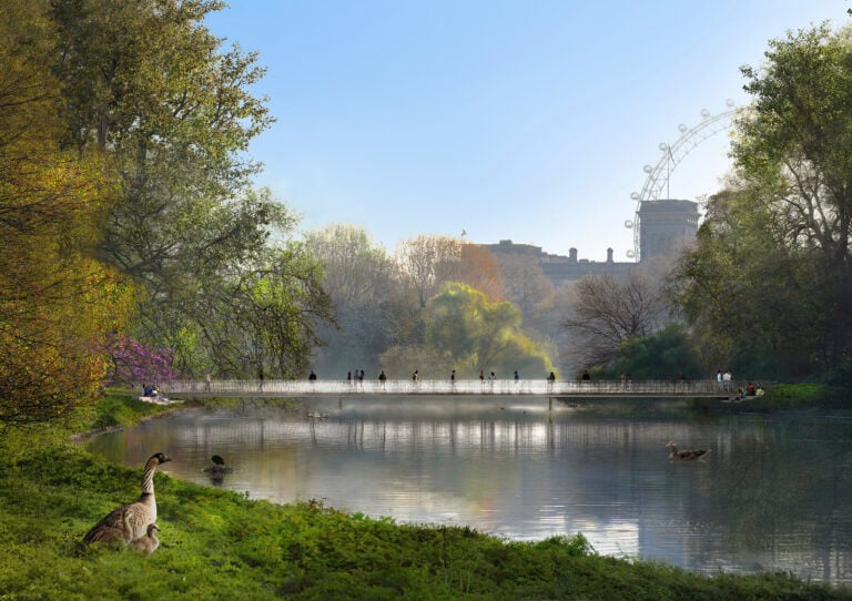 A new bridge, replacing the existing Blue Bridge, will feature a cast-glass balustrade that recalls Queen Elizabeth’s wedding tiara.