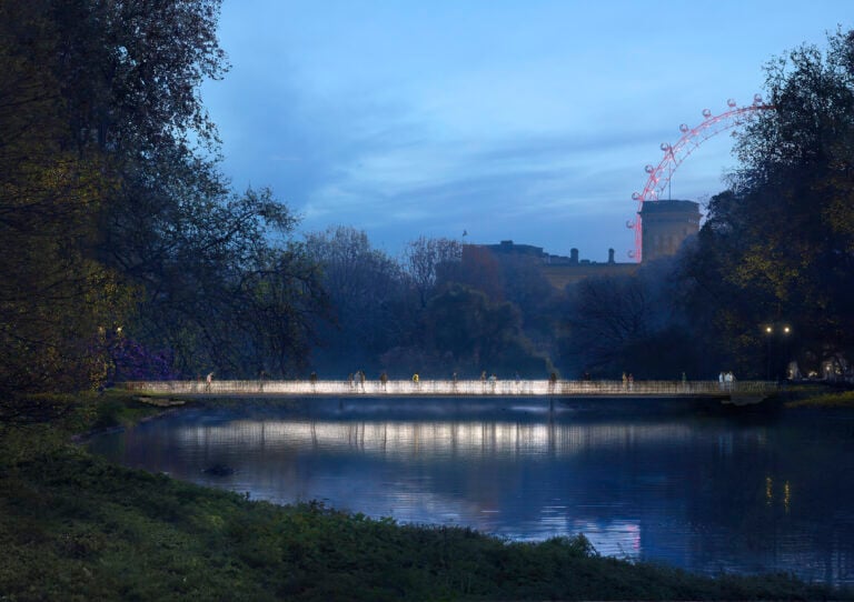 A new bridge, replacing the existing Blue Bridge, will feature a cast-glass balustrade that recalls Queen Elizabeth’s wedding tiara.