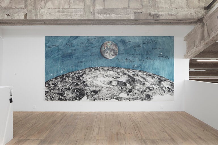 Qiu Zhijie - If there were no moon, Li Bai would never write poems again 2024 Ink on paper fluorescent pigment, 200 x 400 cm. Photo- Dong Lin