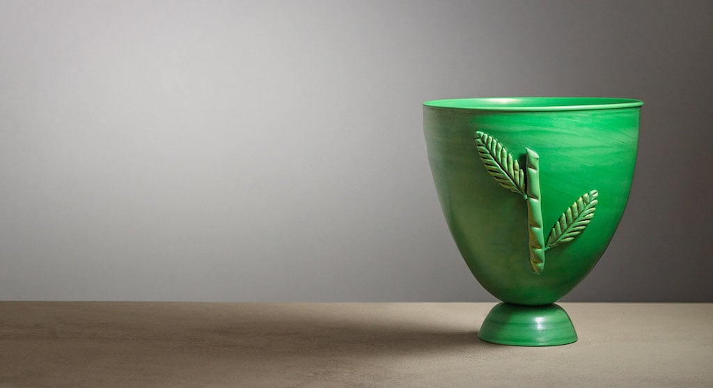 Vaso in pasta vitrea verde, N. Martinuzzi, Zecchin Martinuzzi, 1934-36, collezione privata, Venezia. Ph. Enrico Fiorese