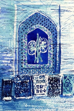 Yunus Farmonov, Painting of Oyjon Khayrullaeva’s project in the Bukhara Biennial, in collaboration with Abdurauf Taxirov. Courtesy of Uzbekistan Art and Culture Development Foundation