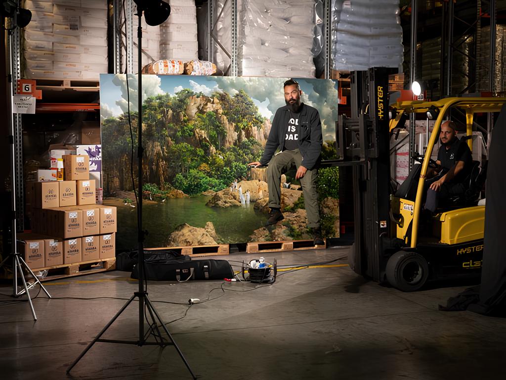 francesco de grandi allinterno del magazzino di elenka in uno dei momenti degli scatti dellopera inizianti 2021 1 Intervista al collezionista e imprenditore Francesco Galvagno. Le sue opere in mostra a Palermo