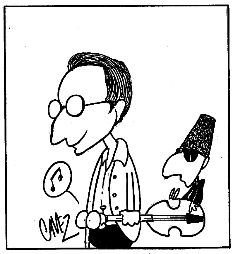 Franco Battiato e Giusto Pio nella vignetta di Cavez