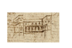 Leonardo Da Vinci ; Disegno del Palazzo del Belvedere in Vaticano (Codice Atlantico foglio 213v. Biblioteca Ambrosiana Milano)