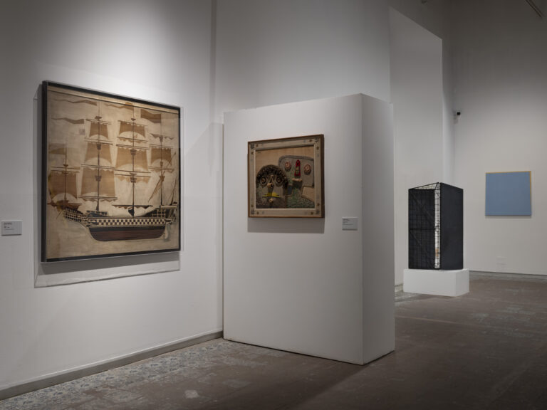 Pinakothek'a, Palazzo Sant'Elia, Palermo. Veduta dell'allestimento - Opere di Pino Pascali ed Enrico Baj