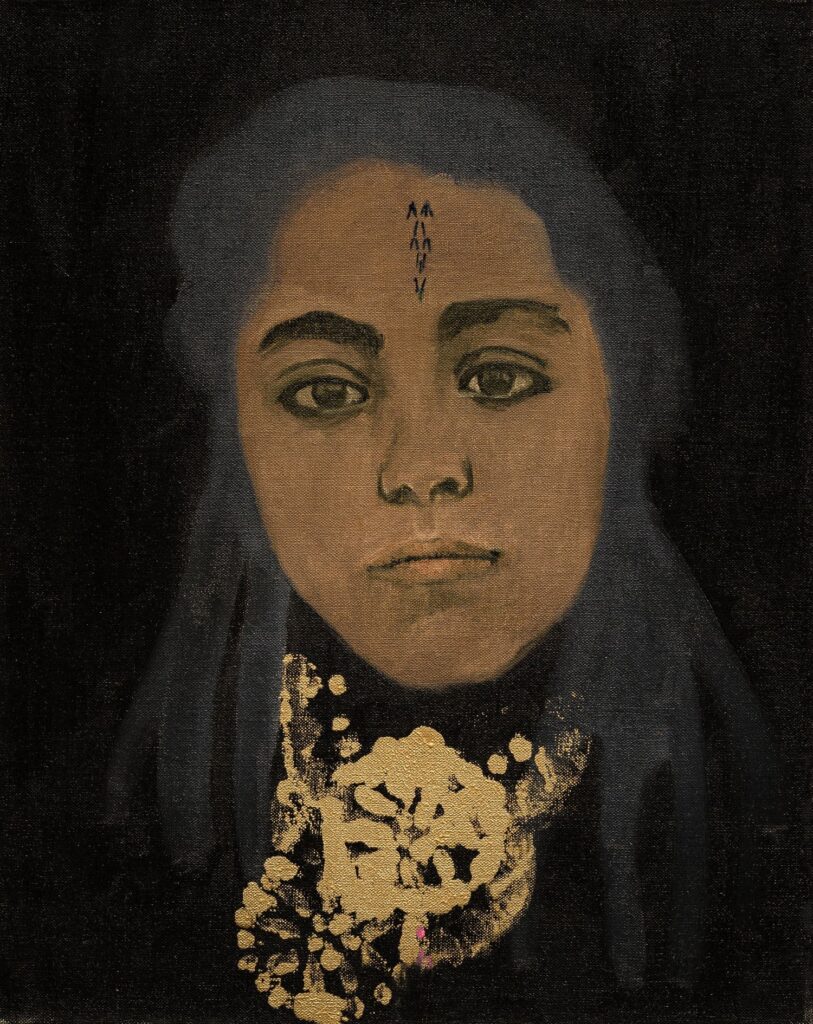 Dalila Dalléas Bouzar, Les Princesses (2015-2016; olio su tela, 50 x 40 cm; Joe Studwell). © Foto: Grégory Copitet. Su concessione dell’artista e della galleria Cécile Fakhoury (Abidjan, Dakar, Paris)