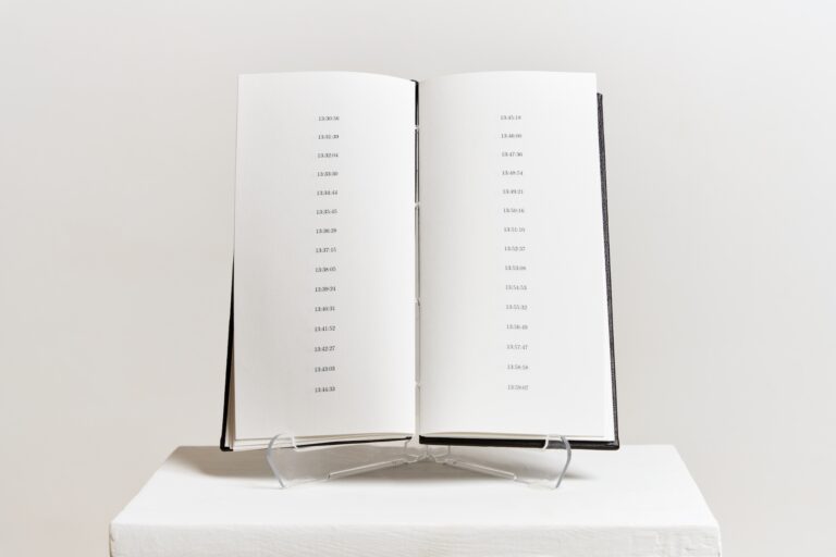 Robert Blatt, Book of Hours, 2017, handbound book, sound, 19x10x1.15 cm, timelapse, 2025, exhibition view, a plus a gallery