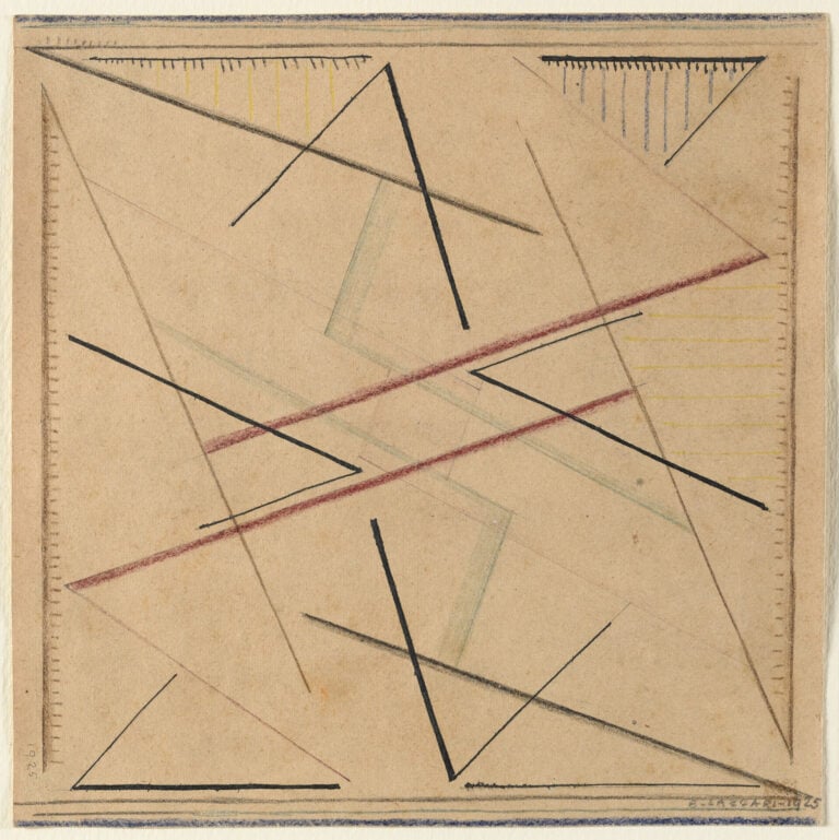 Bice Lazzari, Astrazione di una linea n.2, 1925, matita e pastello colorato su carta, 17x17 cm