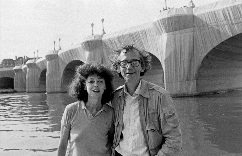 Christo and Jeanne-Claude at The Pont Neuf Wrapped, Paris, 1985, Photo Wolfgang Volz © 1985 Christo and Jeanne-Claude Foundation