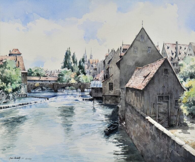 controluce sul pegnits acquarello 49x59 cm crediti foto arte zucchi livorno Storia del 95enne Marc Sardelli, pittore ufficiale della Marina Militare