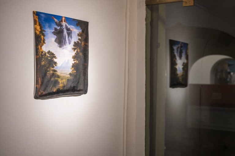 Fabrizio Ajello, Miracle I, mixed media on Lycra, 40x40 cm, 2024, installation view LdM Gallery, ph. Anna Cederus