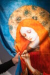 Fabrizio Ajello, Tryptich of the Martyrdom, mixed media on terry cloth, 140x90 (detail) each, cm, 2024, installation view LdM Gallery, ph. Anna Cederus