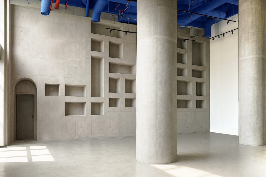 isola spacerender preview statement wall area cisola design group Da Milano a Dubai. I designer milanesi di Isola Design Group aprono uno spazio nel Golfo