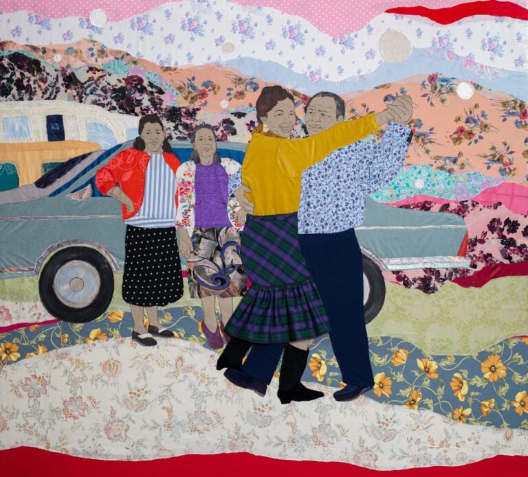 Małgorzata Mirga-Tas, The Big Dipper Will Foretell the Future of the Roma (dettaglio), 2025. Patchwork tessile, acrilico, tecnica mista. Courtesy of the artist; Foksal Gallery Foundation, Warsaw; Frith Street Gallery, London; and Karma International, Zurich