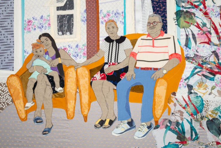 3. Małgorzata Mirga-Tas, The Big Dipper Will Foretell the Future of the Roma (dettaglio), 2025. Patchwork tessile, acrilico, tecnica mista. Courtesy of the artist; Foksal Gallery Foundation, Warsaw; Frith Street Gallery, London; and Karma International, Zurich