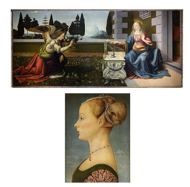 Antonio del Pollaiolo e Leonardo. Annunciazione( 1480/’81) In basso Antonio del Pollaiolo Ritratto di Beatrice Portinari( 1481)