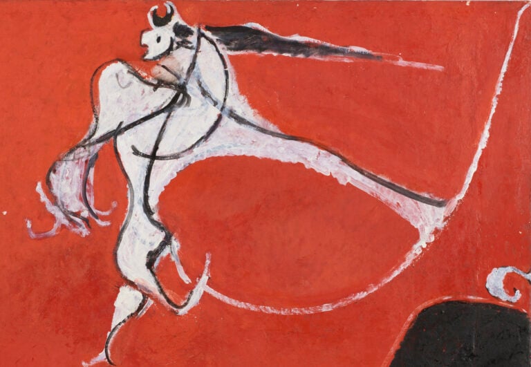 Osvaldo Licini, Angelo ribelle su fondo rosso, 1950. Courtesy Il Ponte Casa d'Aste